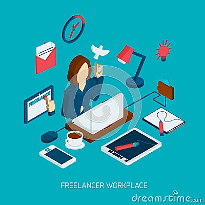 Freelance Workplace Isometric Vector Illustration