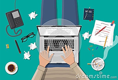 Freelance writer or journalist workplace. Vector Illustration