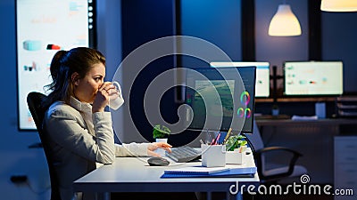 Freelancer content creator working overtime to respect deadline Stock Photo