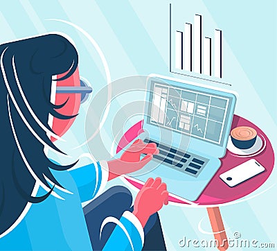 Freelancer in front of the computer illustration Vector Illustration