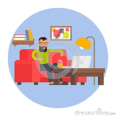Freelancer home office. Remote work. Freelance business working place. Flat design illustration Vector Illustration