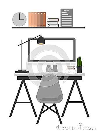 Freelancer home workplace.Vector flat illustration. Vector Illustration