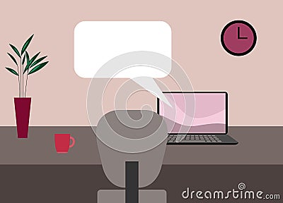 freelancer or office worker workplace, laptop stands on the table, bubble Vector Illustration