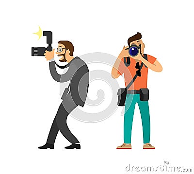 Freelancer Photographer Paparazzi, Digital Cameras Vector Illustration