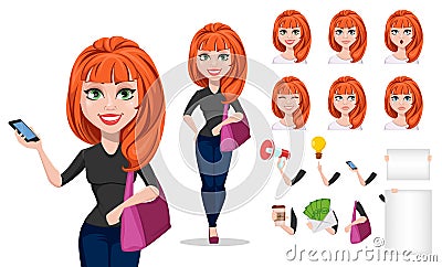 Freelancer woman cartoon character creation set Vector Illustration