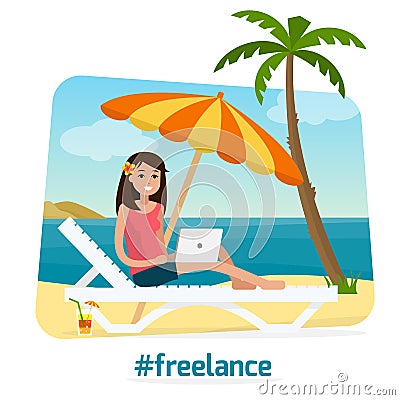 Freelancer woman with computer Vector Illustration