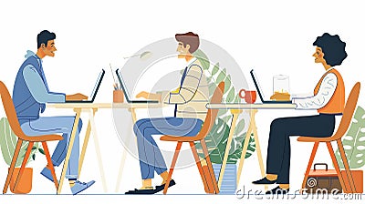 Freelancers working on laptops at a comfortable domestic office. Outsourced workers, freelancers, and self-employed Cartoon Illustration