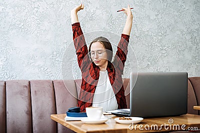 Freelancing for beginners, working as freelancer, Flexible working hours. Young candid woman freelancer working Stock Photo