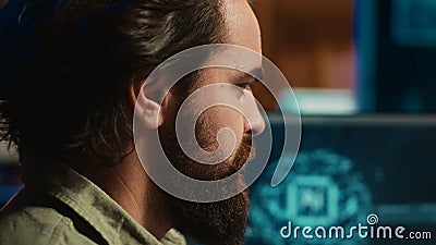 Freelancing system administrator upgrading high tech AI, confused by complexity Stock Photo