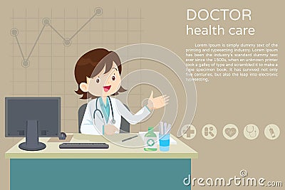 Freemale Doctor present and sitting at the table Vector Illustration