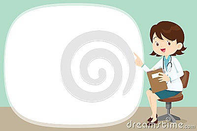 Freemale Doctor sitting present with empty space Vector Illustration