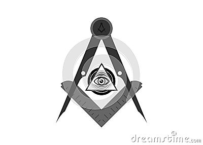 Freemasonry emblem - the masonic square and compass symbol. All seeing eye of god in sacred geometry triangle, masonry icon Vector Illustration