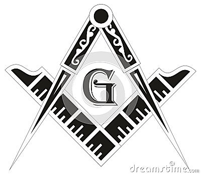 Freemasonry emblem - the masonic square and compass symbol Cartoon Illustration