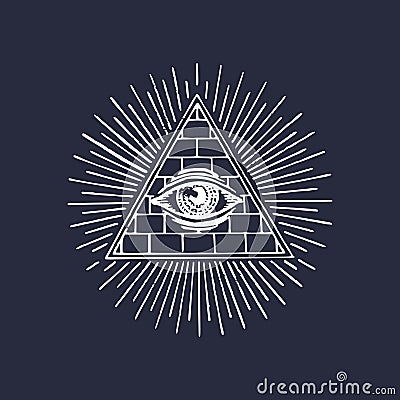 Freemasonry pyramid all-seeing eye. Engraving masonic logo. Vector Eye Of Providence illustration. Symbol Omniscience. Vector Illustration