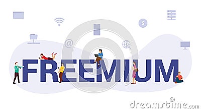 Freemium freeware software business concept with big word or text and team people with modern flat style Stock Photo