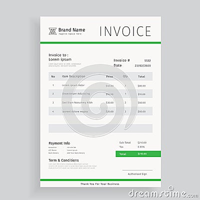 Green invoice templates modern vector designs Stock Photo