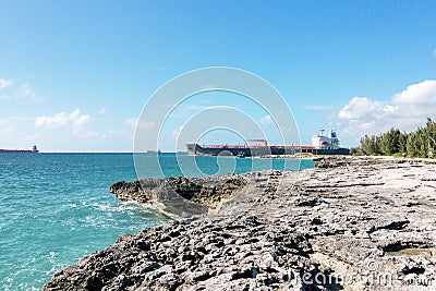 Freeport, Grand Bahama/Bahamas - Sep 01, 2016: Panoramic beach view with rocks and stones in Bahamas Stock Photo