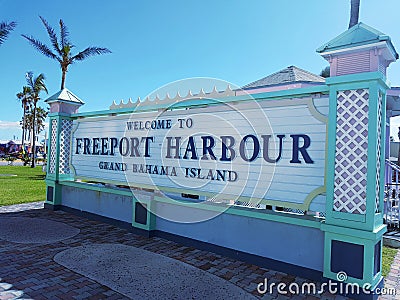 Freeport Harbour Sign Grand Bahama Island Editorial Stock Photo