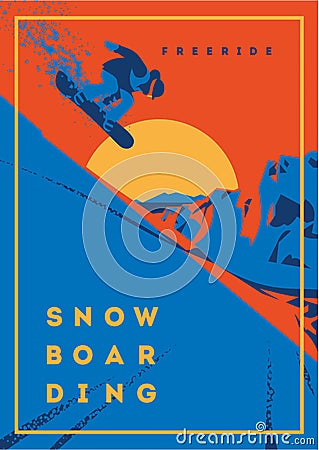 Freeride snowboarder in motion. Sport poster or emblem Vector Illustration