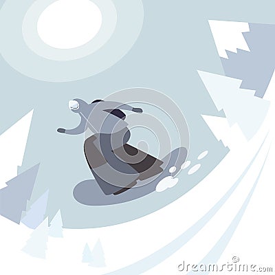 Freeride snowboarder in motion. Winter Sport activity. Flat style character illustration. - Vector Vector Illustration