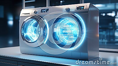 Freestanding washer-dryer, futuristic concept for exhibitions and shows. Digital control Stock Photo