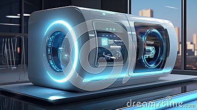 A freestanding washer-dryer, a futuristic concept for exhibitions and shows. Digital control Stock Photo