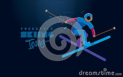 Freestyle Skiing. Vector icons Vector Illustration