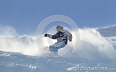 Freestyle snowboarder jump and ride Stock Photo