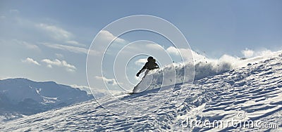 Freestyle snowboarder jump and ride Stock Photo