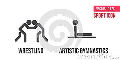 Freestyle wrestling, greco-roman wrestling und artistic gymnastics sport icons, logo. athlete pictogram, logo Vector Illustration