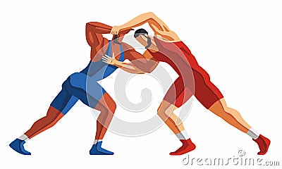 Freestyle wrestling. Painted athletes Vector Illustration