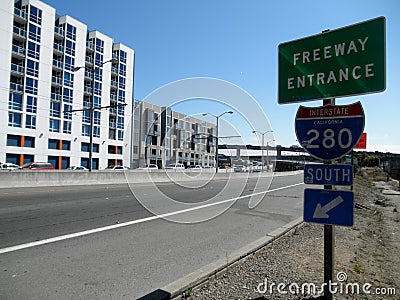 Freeway Entrance Interstate 280 South California in Mission Bay Editorial Stock Photo