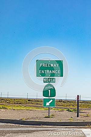 freeway entrance sign california No 1 north beside the Cabrillo Highway in California Stock Photo