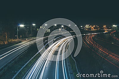 Freeway at night Stock Photo