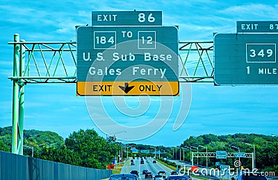 Freeway Sign to the New London Submarine Base Editorial Stock Photo