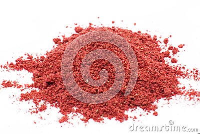 Freeze dried strawberries on a white background, powder Stock Photo