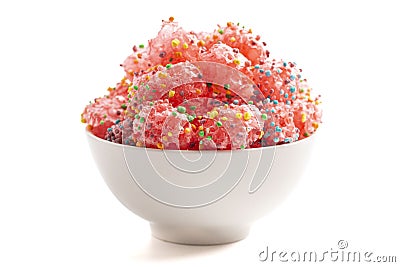Freeze Dried Sweet and Tangy Candy with Small Candies on the Outside of a Chewy Center Isolated on a White Background Stock Photo