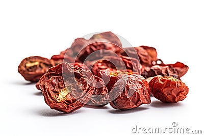 Freeze Dried Tomatoes On White Background. Generative AI Stock Photo