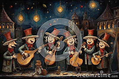 Carolers and Musicians - Generative AI Stock Photo