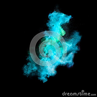 Freeze motion of blue dust explosion Stock Photo