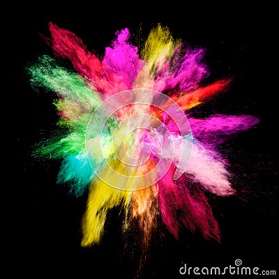 Freeze motion of colored dust explosion Stock Photo