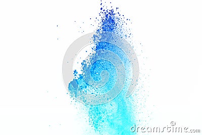 Freeze motion of colorful dust explosion on white background. St Stock Photo