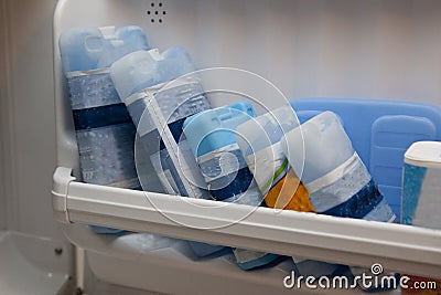 Freezer packs in fridge Stock Photo