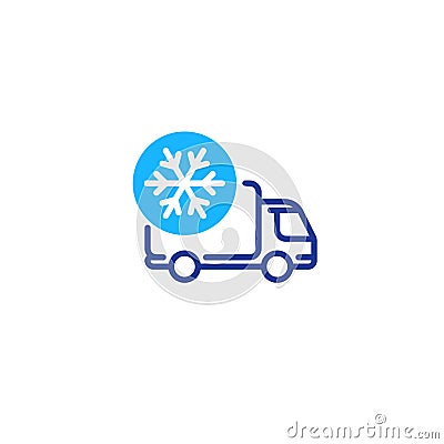 Freezer truck line icon, cold product delivery transportation Vector Illustration