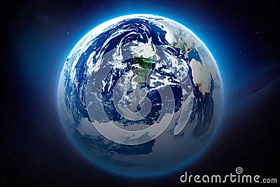 Freezing blue planet earth a few thousand years later. Ice Age. Illustration Stock Photo