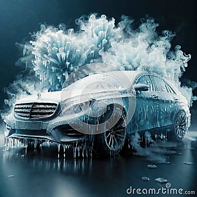 Freezing car automobile, cold frozen and covered with ice Stock Photo