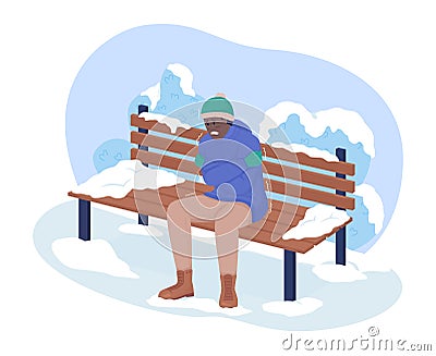 Freezing from cold in park 2D vector isolated illustration Vector Illustration