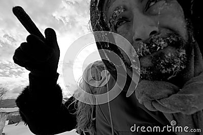 Freezing homeless couple Stock Photo