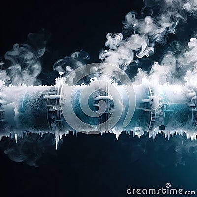 Freezing waterpipes, water pipes, cold frozen and covered with ice Stock Photo