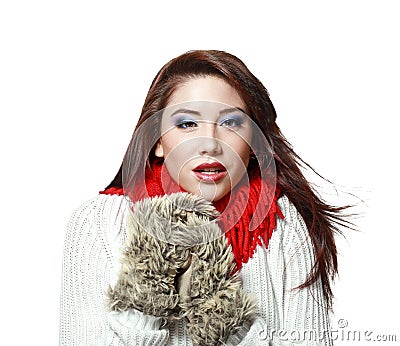 Freezing woman Stock Photo